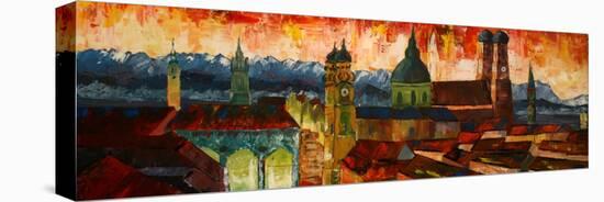 Munich with Alps at dusk-Markus Bleichner-Stretched Canvas