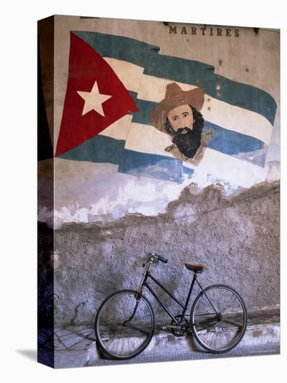 Mural of Camilo Cienfuergos on Wall Above a Bicycle, Havana, Cuba, West Indies, Central America-Lee Frost-Premier Image Canvas