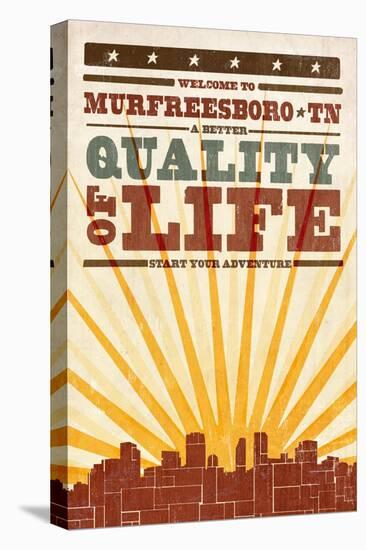 Murfreesboro, Tennessee - Skyline and Sunburst Screenprint Style-Lantern Press-Stretched Canvas