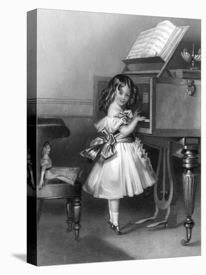 Music at Home - Little Girl at the Piano-W.h. Mote-Stretched Canvas