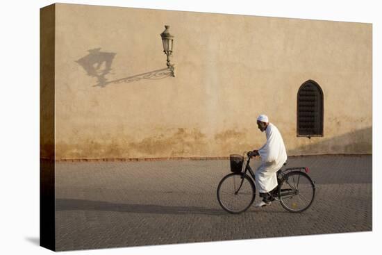 Muslim Man Dressed in White on Bicycle in Old Quarter, Medina, Marrakech, Morocco-Stephen Studd-Premier Image Canvas