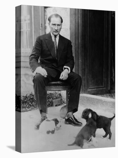 Mustafa Kemal Ataturk, President of Turkey, with His Pet Dogs, Ca. 1930-null-Stretched Canvas