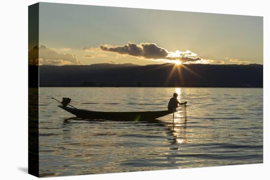 Myanmar, Inle Lake. Fisherman at Sunset-Brenda Tharp-Premier Image Canvas