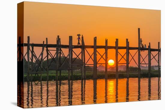 Myanmar. Mandalay. Amarapura. Tourists on the U Bein Bridge at Sunset-Inger Hogstrom-Premier Image Canvas