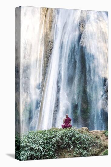 Myanmar, Mandalay Division, Pyin Oo Lwin. Burmese Monk Meditating under Dattawgyaik Waterfall (Mr)-Matteo Colombo-Premier Image Canvas