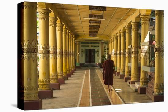 Myanmar. Monk Walks Down Hallway in Monastery-Brenda Tharp-Premier Image Canvas