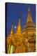 Myanmar, Yangon. Golden Stupa and Temples of Shwedagon Pagoda at Night with Moon-Brenda Tharp-Premier Image Canvas