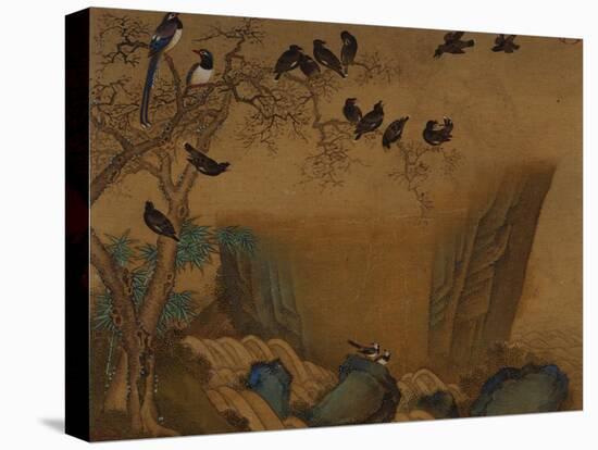 Mynah Birds Gathering in a Tree by a Stream. from an Album of Bird Paintings-Gao Qipei-Premier Image Canvas