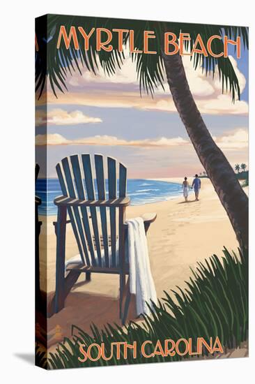 Myrtle Beach, South Carolina - Adirondack and Palms-Lantern Press-Stretched Canvas