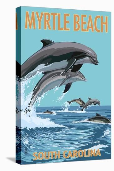 Myrtle Beach, South Carolina - Dolphins Swimming-Lantern Press-Stretched Canvas
