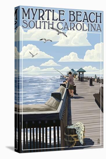 Myrtle Beach, South Carolina - Pier Scene-Lantern Press-Stretched Canvas