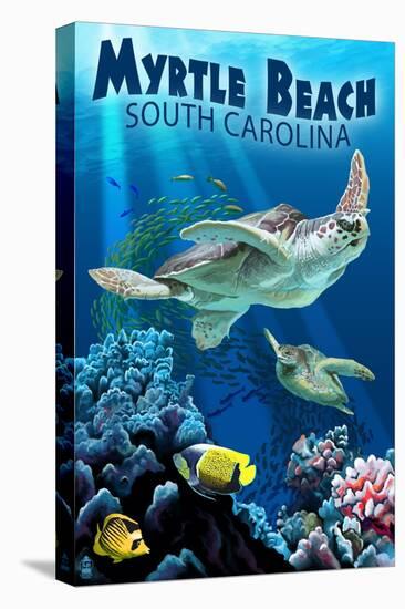 Myrtle Beach, South Carolina - Sea Turtles Swimming-Lantern Press-Stretched Canvas
