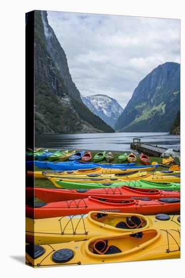 Naeroyforden Fjord with Colorful Kayaks in Water, Gudvangen, Norway-Bill Bachmann-Premier Image Canvas