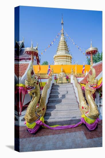 Naga Head Staircase and Devotee at Doi Kham (Wat Phra That Doi Kham) (Temple of Golden Mountain)-Alex Robinson-Premier Image Canvas