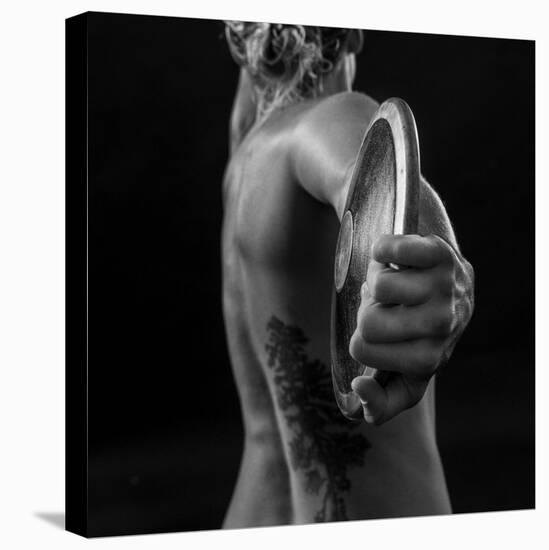 Naked female athlete posing with discus in hand-Panoramic Images-Premier Image Canvas