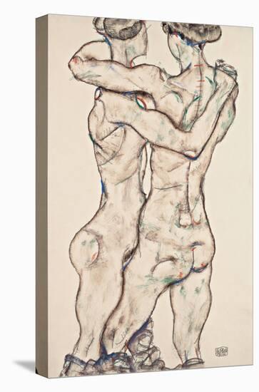 Naked Girls Embracing-Egon Schiele-Stretched Canvas