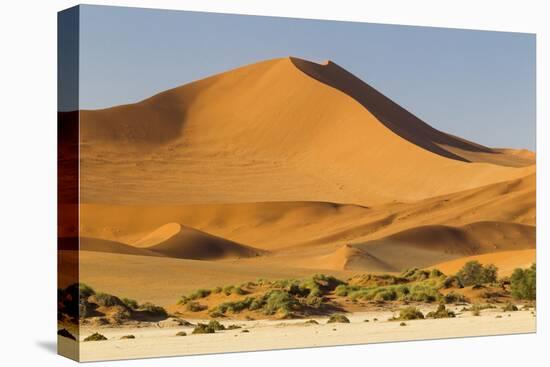 Namibia, Namib-Naukluft National Park, Sossusvlei. Large red dune rising from a while pan.-Ellen Goff-Premier Image Canvas