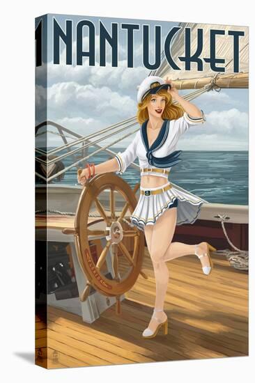 Nantucket, Massachusetts - Pinup Girl Sailing-Lantern Press-Stretched Canvas