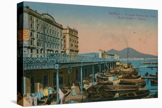 Naples - View of the Grand Hotel Santa Lucia and Mount Vesuvius. Postcard Sent in 1913-Italian Photographer-Premier Image Canvas