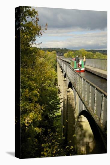 Narrowboat Crossing the River Dee in Autumn on the Pontcysyllte Aqueduct, Denbighshire-Peter Barritt-Premier Image Canvas