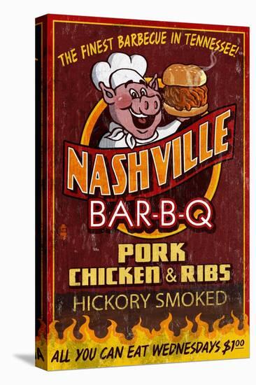 Nashville, Tennessee - Barbecue-Lantern Press-Stretched Canvas