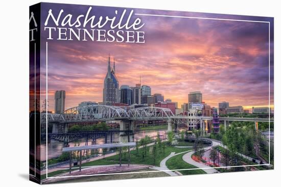 Nashville, Tennessee - Dawn-Lantern Press-Stretched Canvas