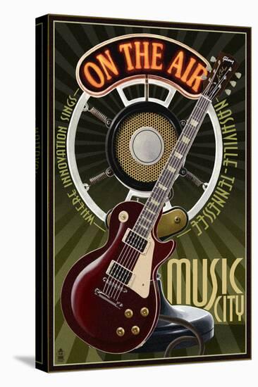 Nashville, Tennessee - Guitar and Microphone-Lantern Press-Stretched Canvas