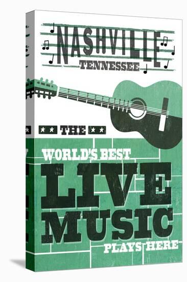 Nashville, Tennessee - Horizontal Guitar - Teal Screenprint-Lantern Press-Stretched Canvas