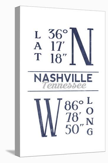 Nashville, Tennessee - Latitude and Longitude (Blue)-Lantern Press-Stretched Canvas