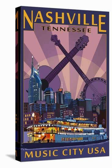 Nashville, Tennessee - Skyline at Night-Lantern Press-Stretched Canvas