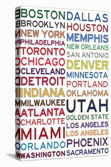National Basketball Association Cities on White-null-Stretched Canvas