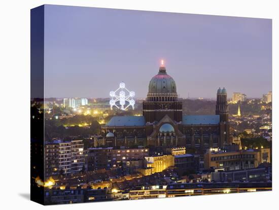 National Catholic Church and Atomium, Panoramic the City Illuminated at Night, Brussels, Belgium-Christian Kober-Premier Image Canvas