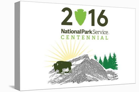 National Park Service Centennial - Bison and Sunrise-Lantern Press-Stretched Canvas
