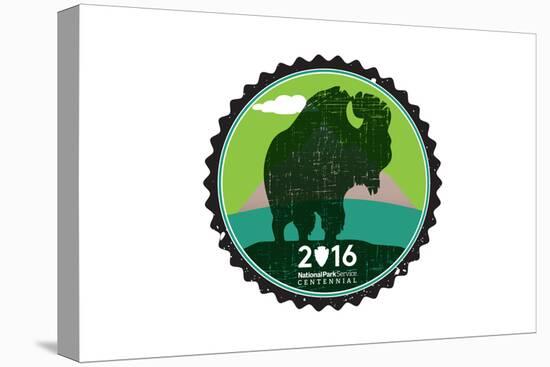 National Park Service Centennial - Bison Round-Lantern Press-Stretched Canvas