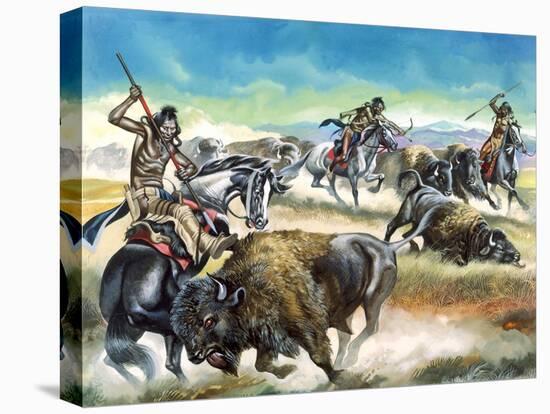 Native American Indians Killing American Bison-Ron Embleton-Premier Image Canvas