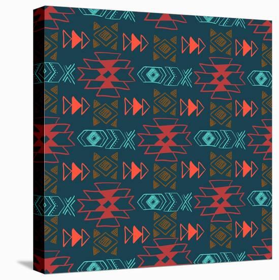 Native American Seamless Pattern with Abstract Aztec Symbols. Colored Hand Drawn Doodle Vector Back-Lianella-Stretched Canvas