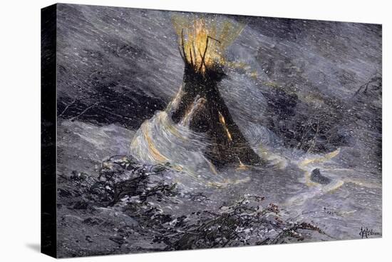 Native American Tepee in a Snowstorm, Emitting Embers from Center Smoke-Hole-null-Premier Image Canvas