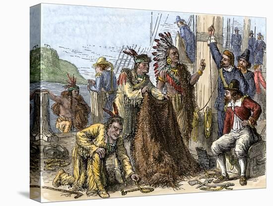 Native Americans Aboard Ship to Trade Their Furs to Europeans-null-Premier Image Canvas