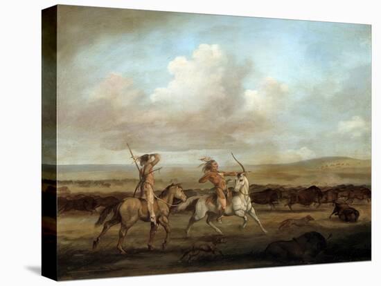 Native Americans on Horseback Hunting Bison by George Catlin-null-Premier Image Canvas