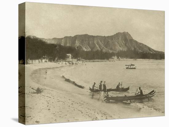 Native Hawaiian Canoe Surfers at Diamond Head, C.1890S-null-Premier Image Canvas