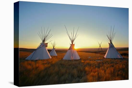 Native North American Tipis at Sunrise on the Plains-Sky Light Pictures-Premier Image Canvas