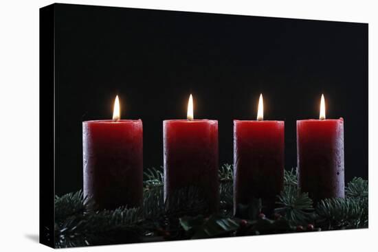 Natural Advent wreath or crown with four burning red candles, Christmas composition, France, Europe-Godong-Premier Image Canvas