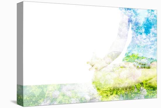 Nature Harmony Healthy Lifestyle Concept - Double Exposure Clouse up Image of Woman Doing Yoga Asa-f9photos-Premier Image Canvas