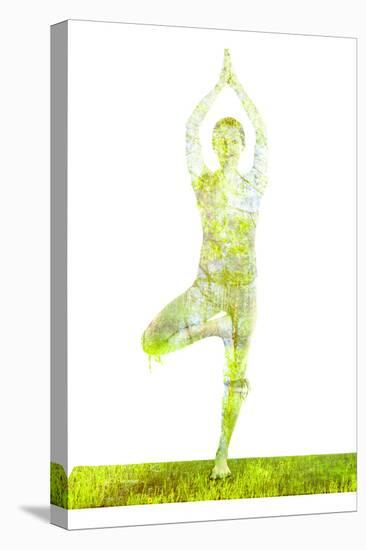 Nature Harmony Healthy Lifestyle Concept - Double Exposure Image of Woman Doing Yoga Tree Pose Asan-f9photos-Premier Image Canvas