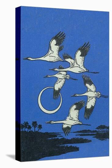 Nature Magazine - View of a Flock of Geese Flying in Formation in the Moonlight, c.1951-Lantern Press-Stretched Canvas