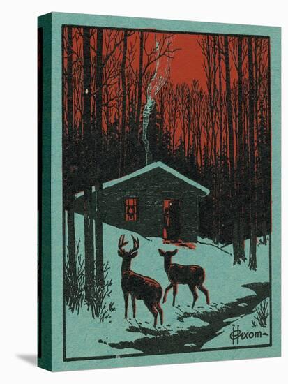 Nature Magazine - View of Deer in the Forest, Winter Scene with a Cabin, c.1951-Lantern Press-Stretched Canvas