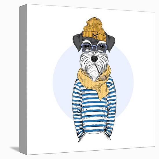 Nautical Schnauzer Dog Sailor-Olga_Angelloz-Stretched Canvas