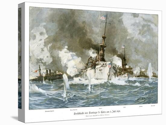 Naval Battle Santiago-Willy Stower-Stretched Canvas