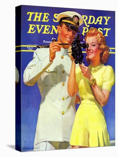 "Naval Officer & Redhead," Saturday Evening Post Cover, February 8, 1941-McClelland Barclay-Premier Image Canvas