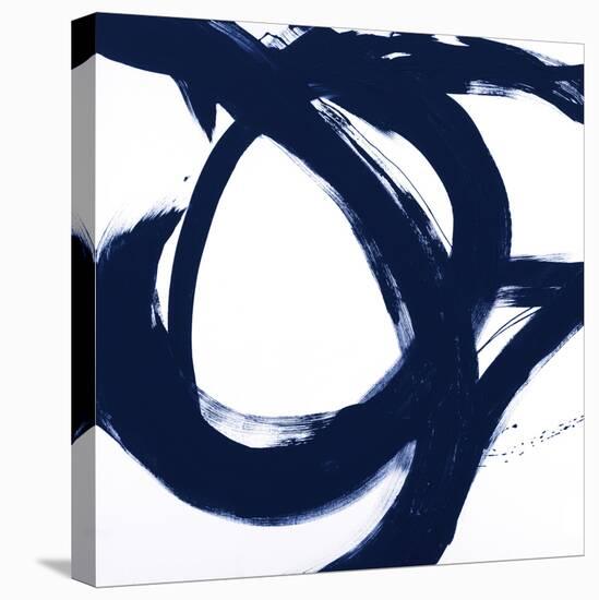 Navy Circular Strokes I-Megan Morris-Stretched Canvas